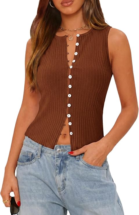 Ribbed Dressy Button Down Tank