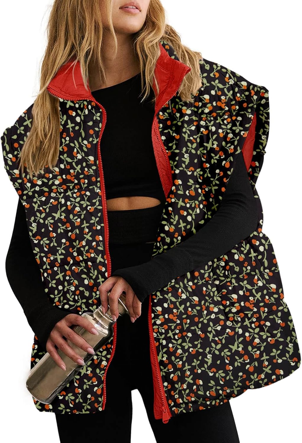 Floral Plaid Puffer Vest