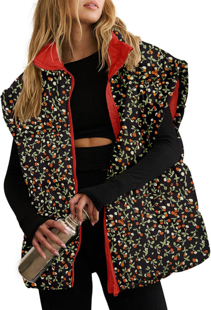 Floral Plaid Puffer Vest