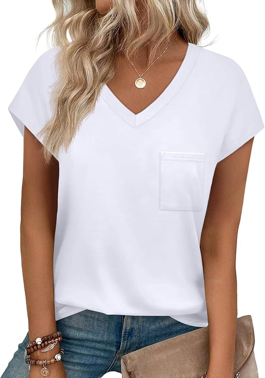 T Shirts V Neck Cap Short Sleeve
