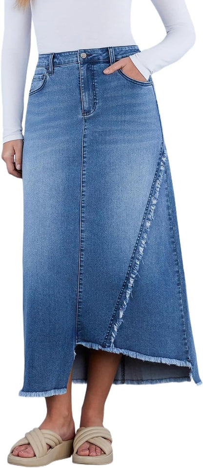 Slit Denim Midi Skirt