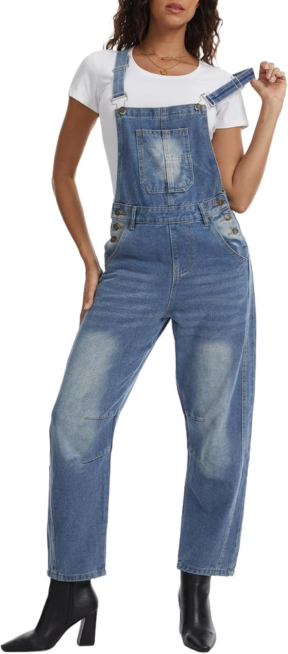 Denim Barrel Overalls