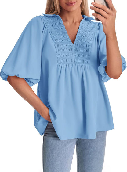 Puff Sleeve Smocked Blouse
