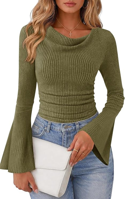 Bell Sleeve Ribbed Sweater