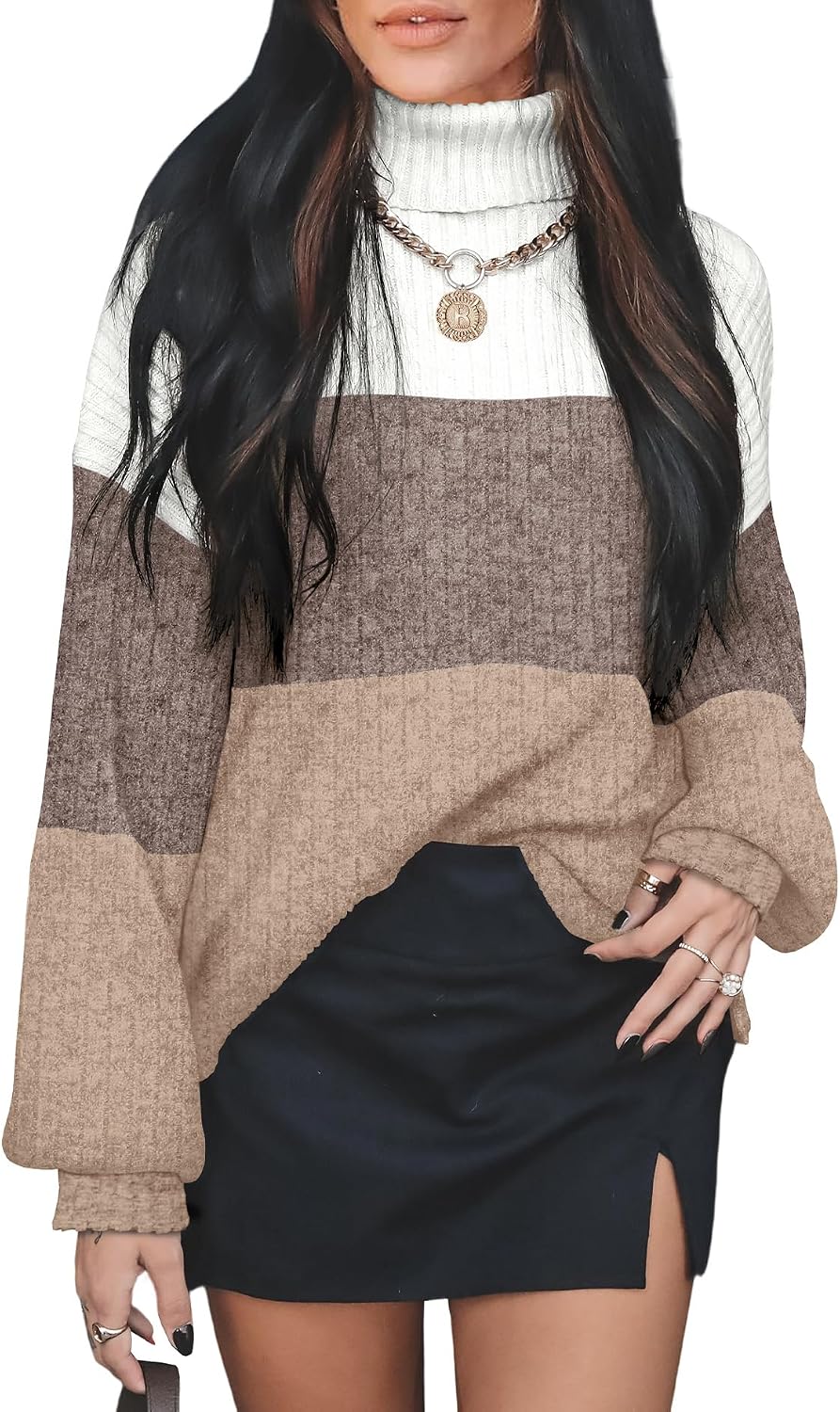 Color Block Turtleneck Sweater