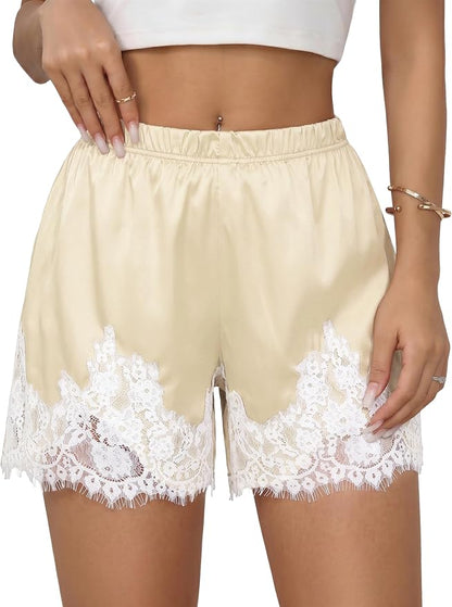 Lace Trim Satin Shorts