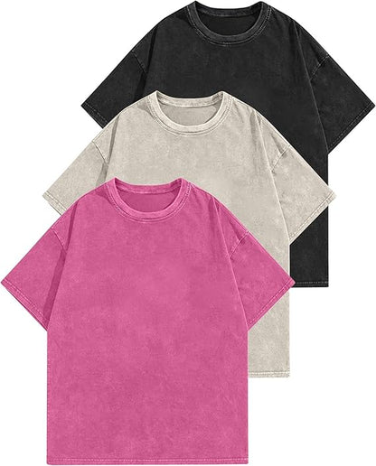 Oversized Cotton Acid Washed Tee 3pk