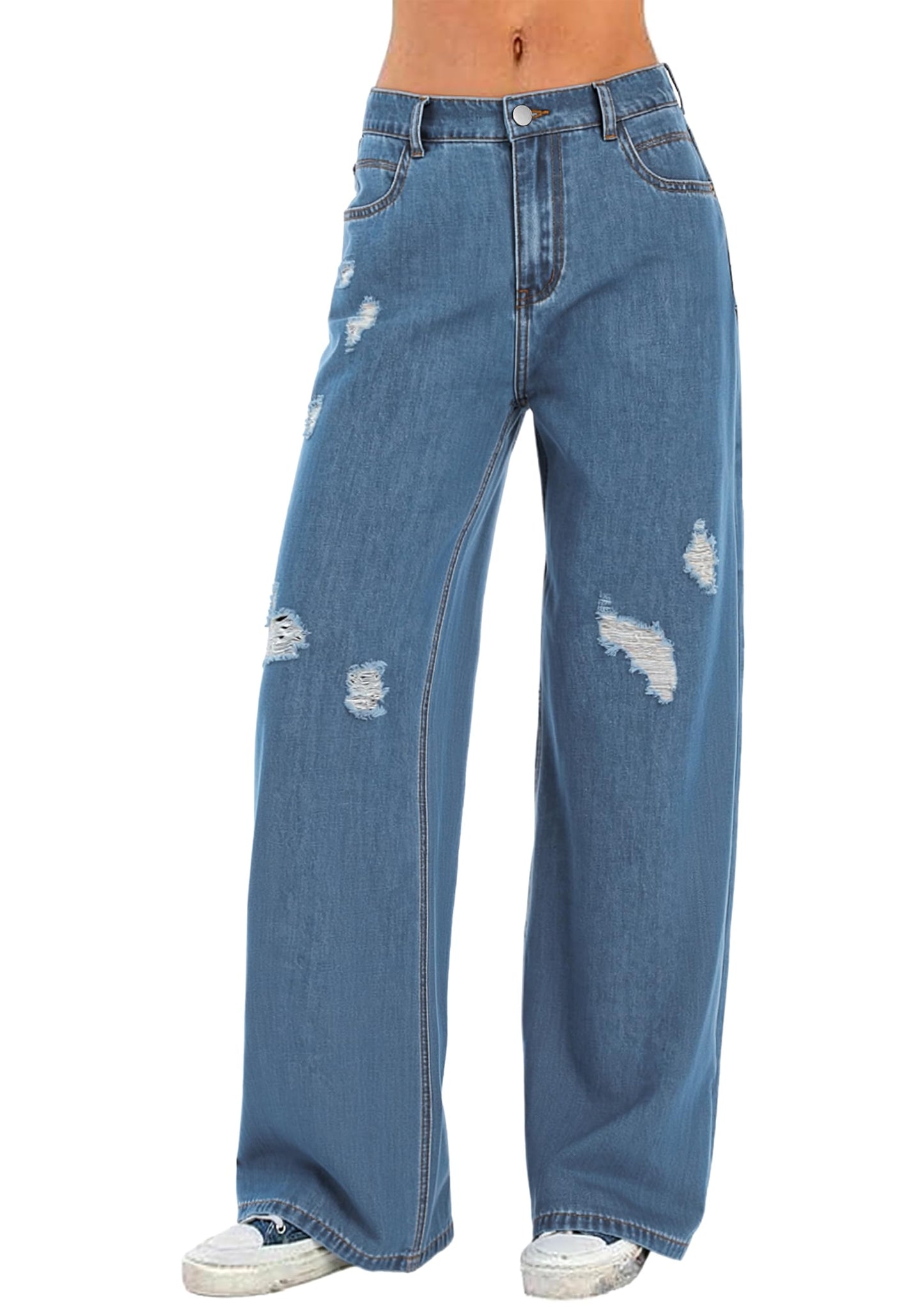 Distressed Straight Leg Jeans