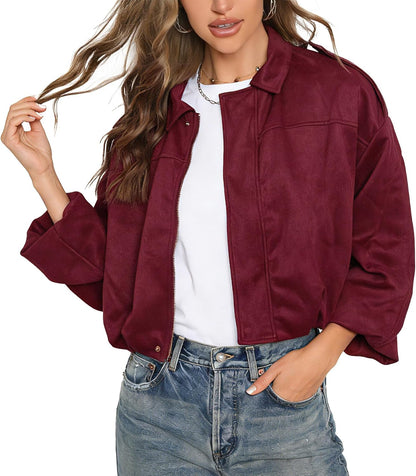 Faux Suede Bomber Jacket