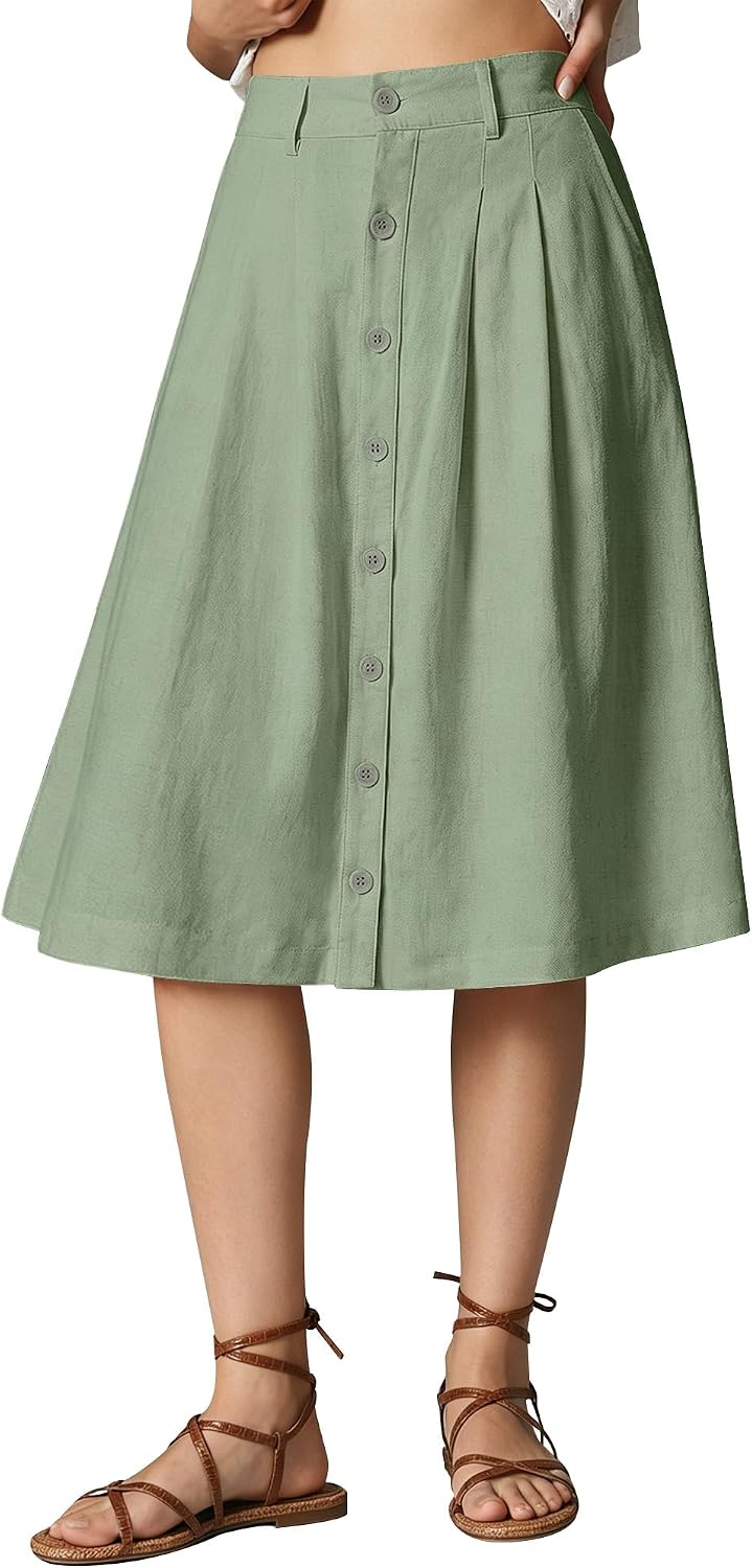 Linen Pleated Midi Skirt