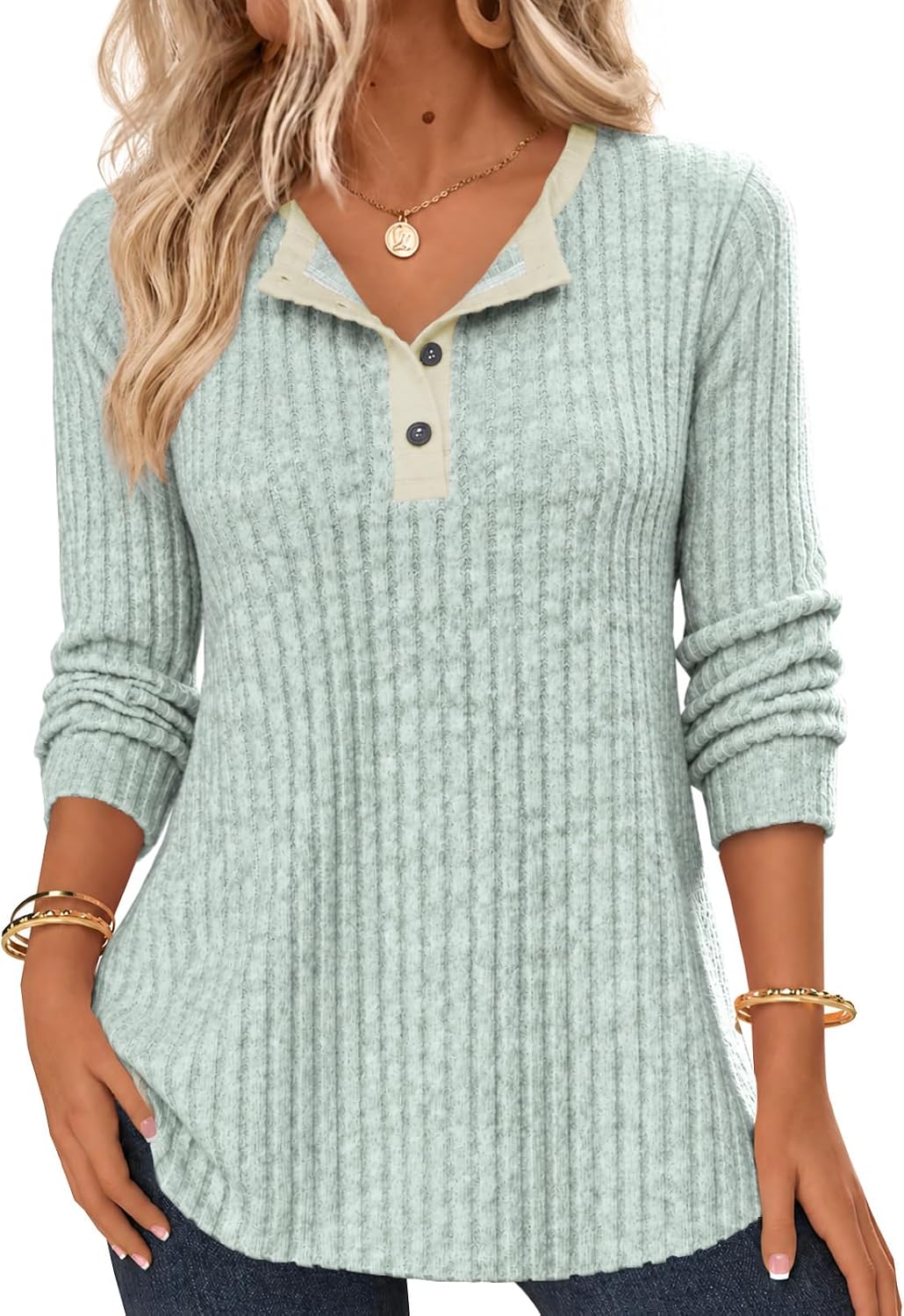 Ribbed Henley Sweater