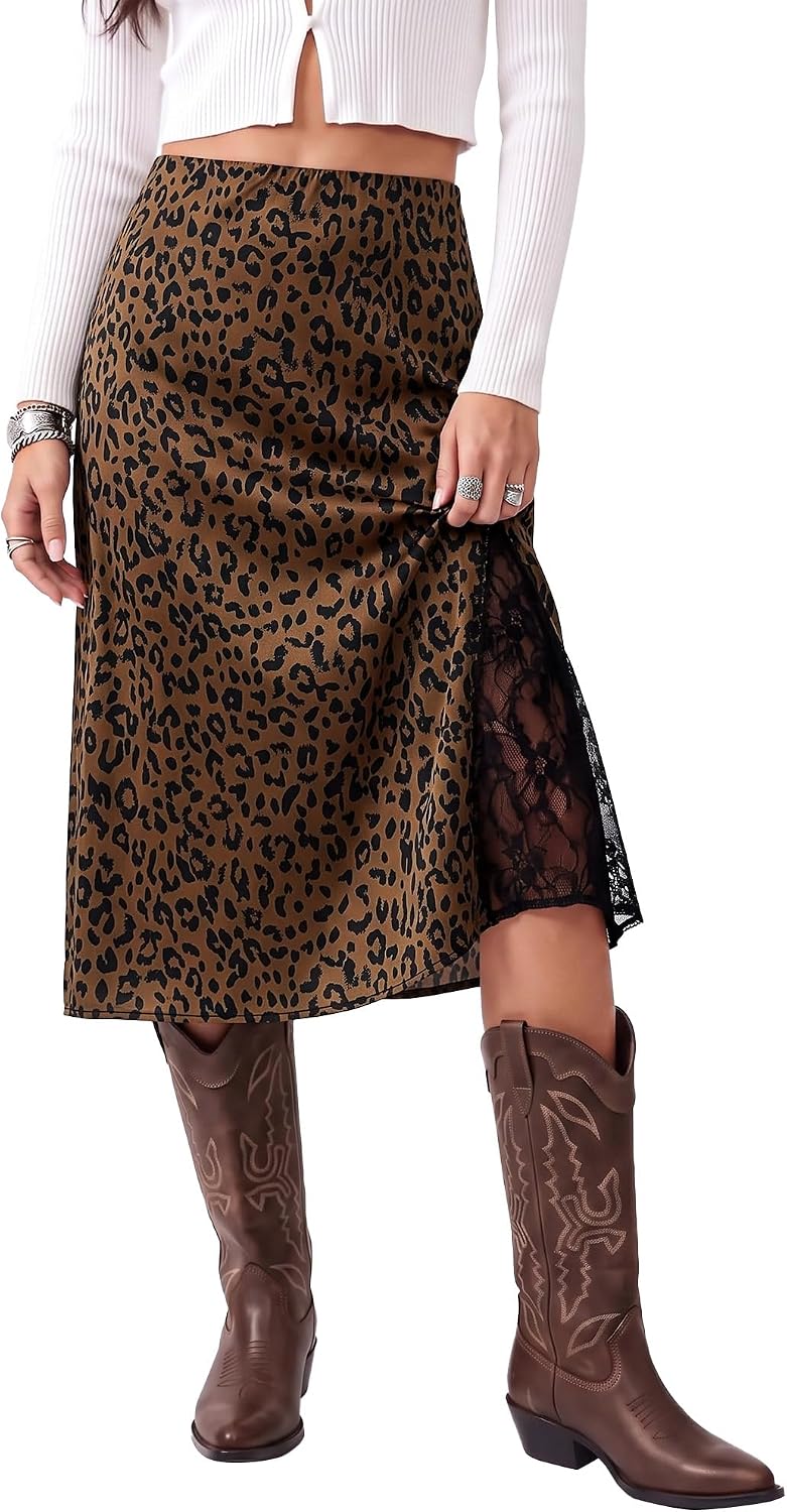 Leopard Satin Midi Skirt