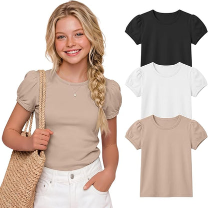 Girls Puff Sleeve T-Shirt 3pk