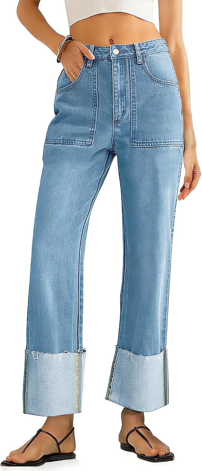 High Waisted Cuffed Jeans
