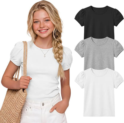 Girls Puff Sleeve T-Shirt 3pk