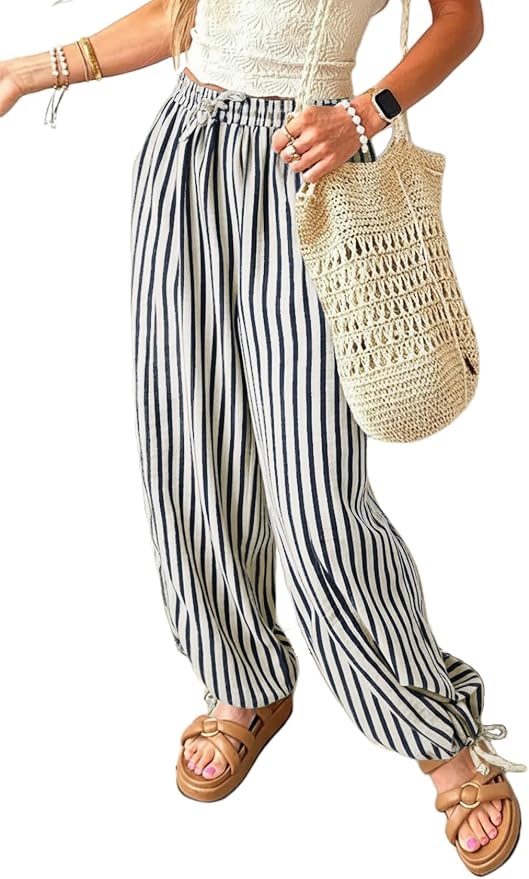 Striped Elastic Pants