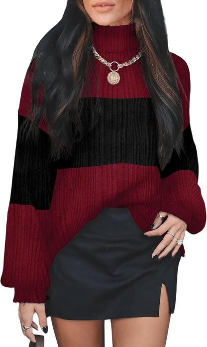 Color Block Turtleneck Sweater