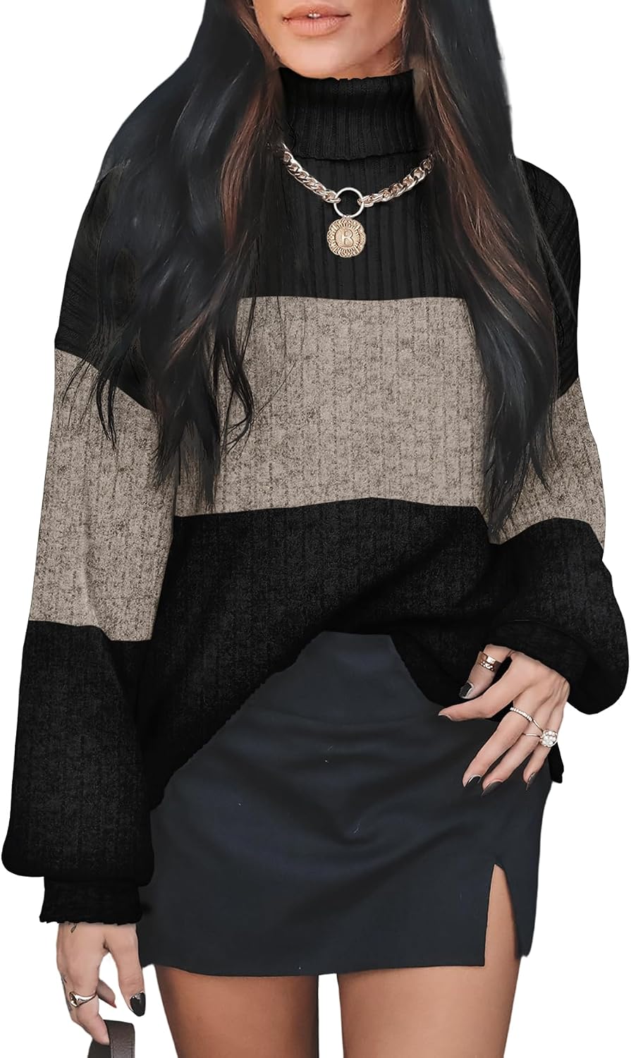 Color Block Turtleneck Sweater