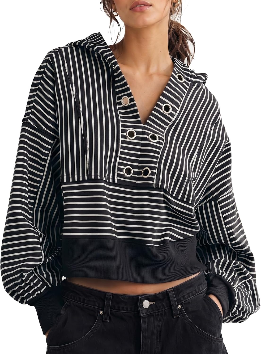 Cropped V-Neck Hoodie