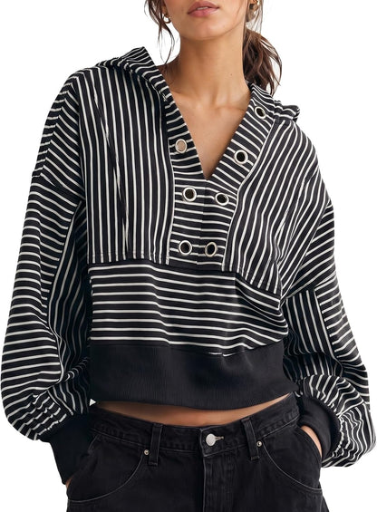 Cropped V-Neck Hoodie