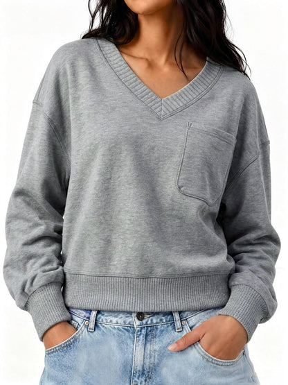 V Neck Crop Sweatshirt
