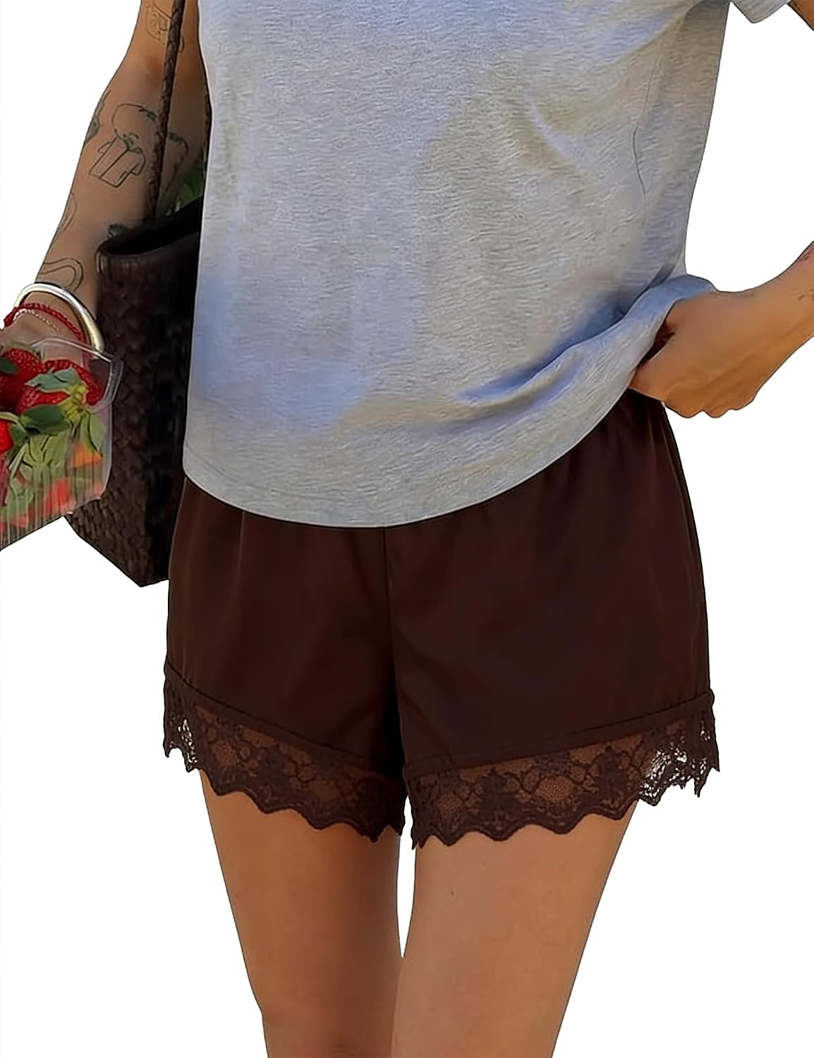 Lace Trim Satin Shorts