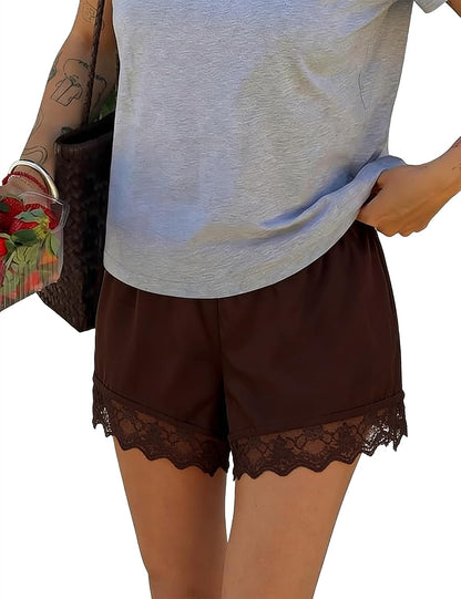Lace Trim Satin Shorts