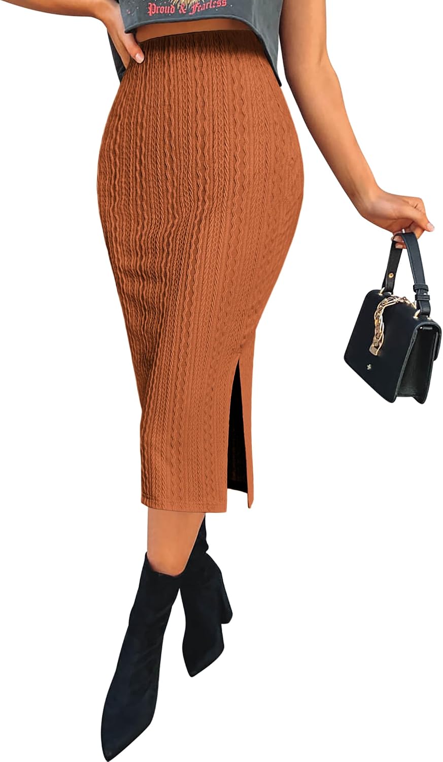 Knit Midi Pencil Skirt