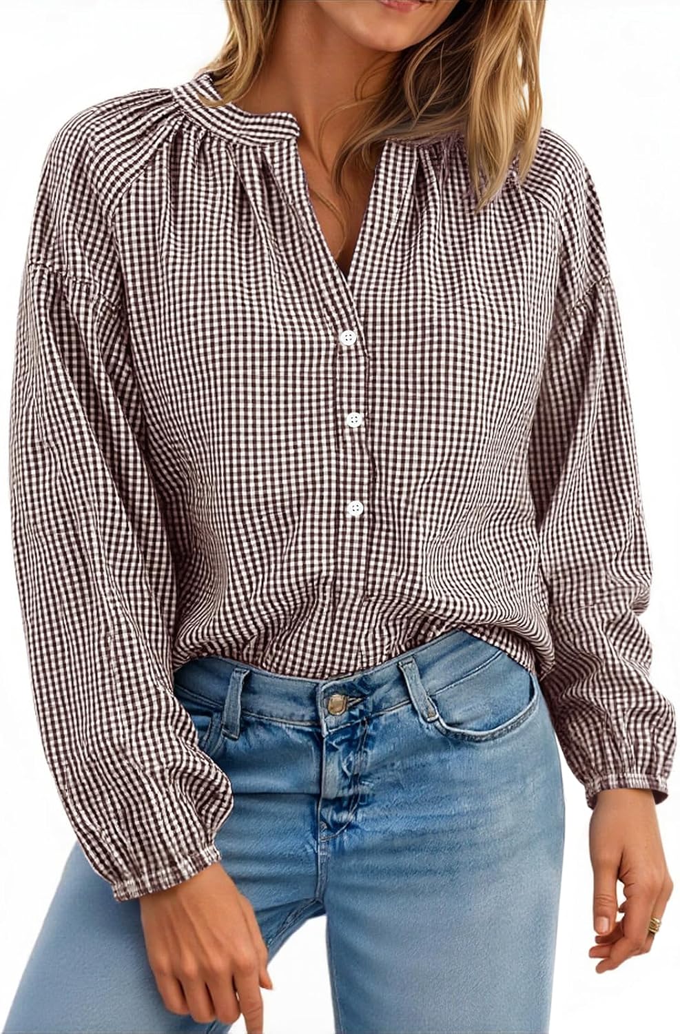 Gingham Puff Blouse
