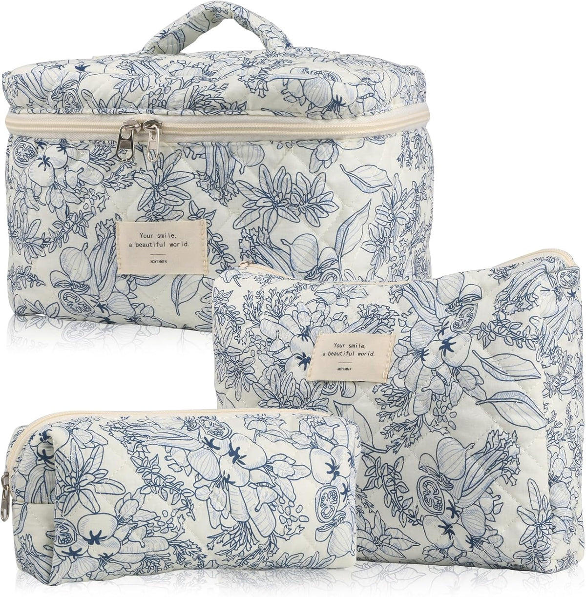 Quilted Floral Makeup Bag Set