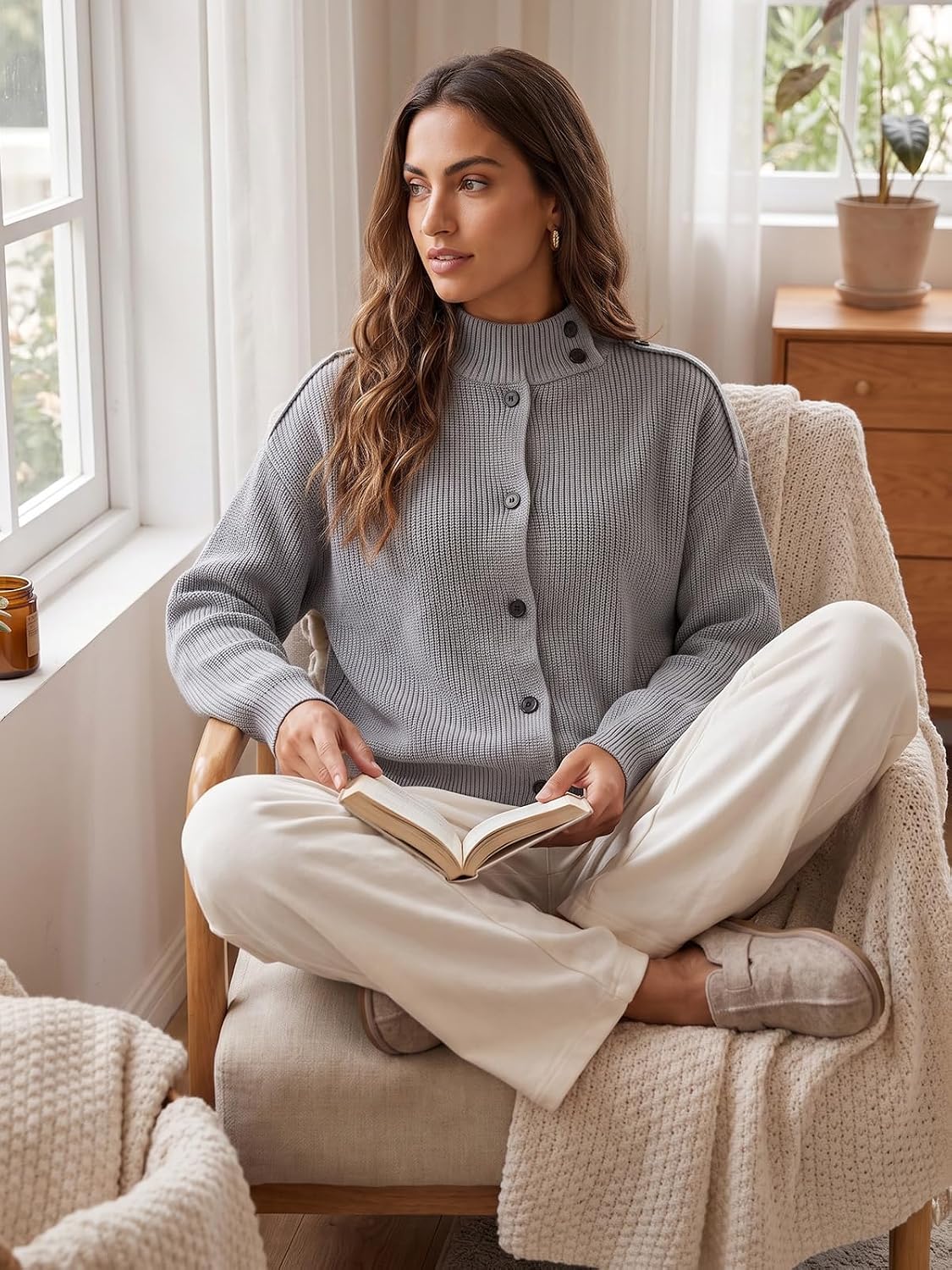 EXLURA Funnel Neck Cardigan