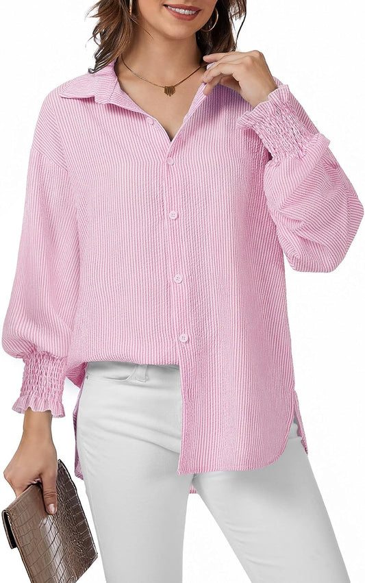 Button Down Smocked Blouse