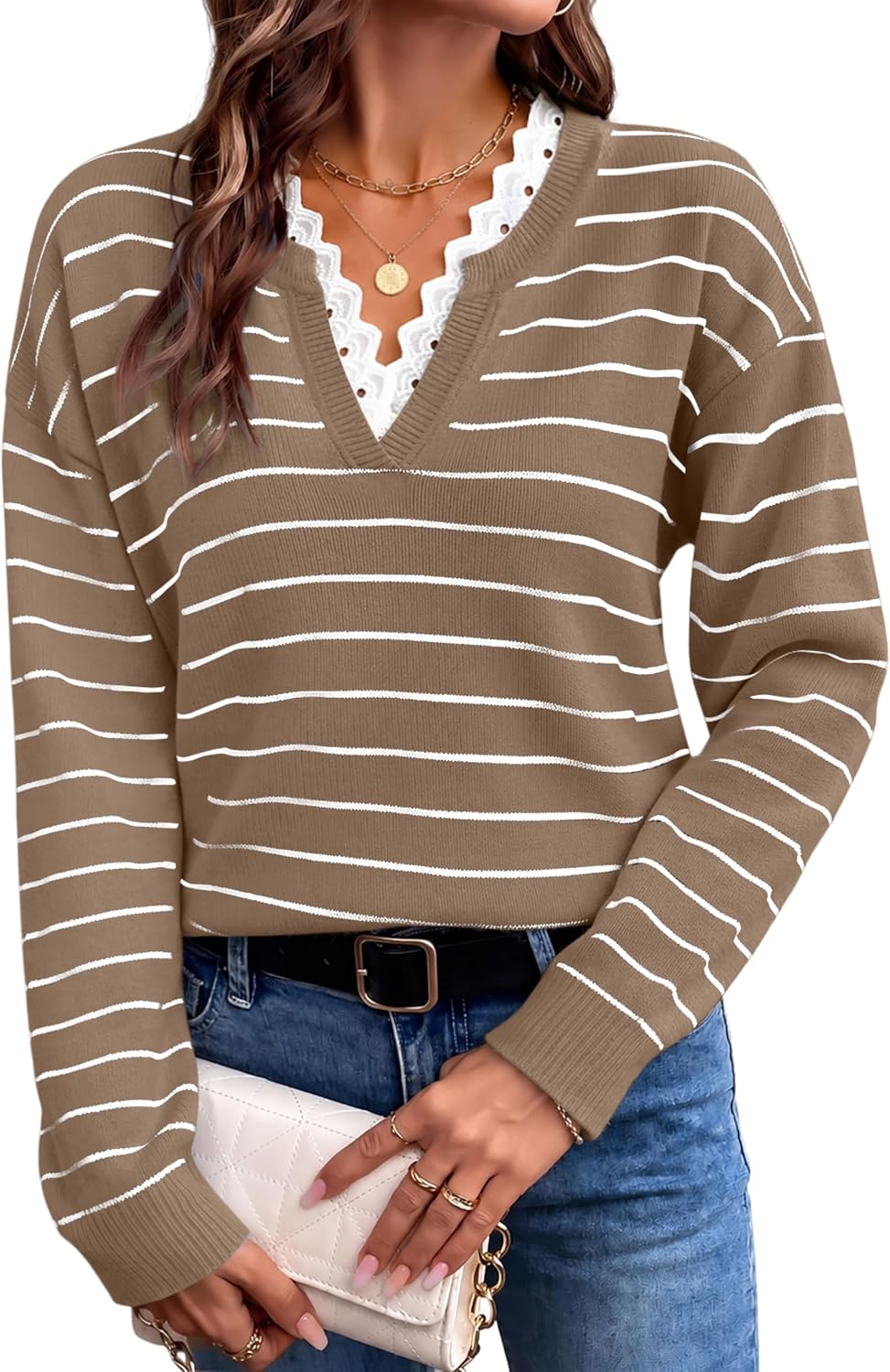 lace V neck sweater