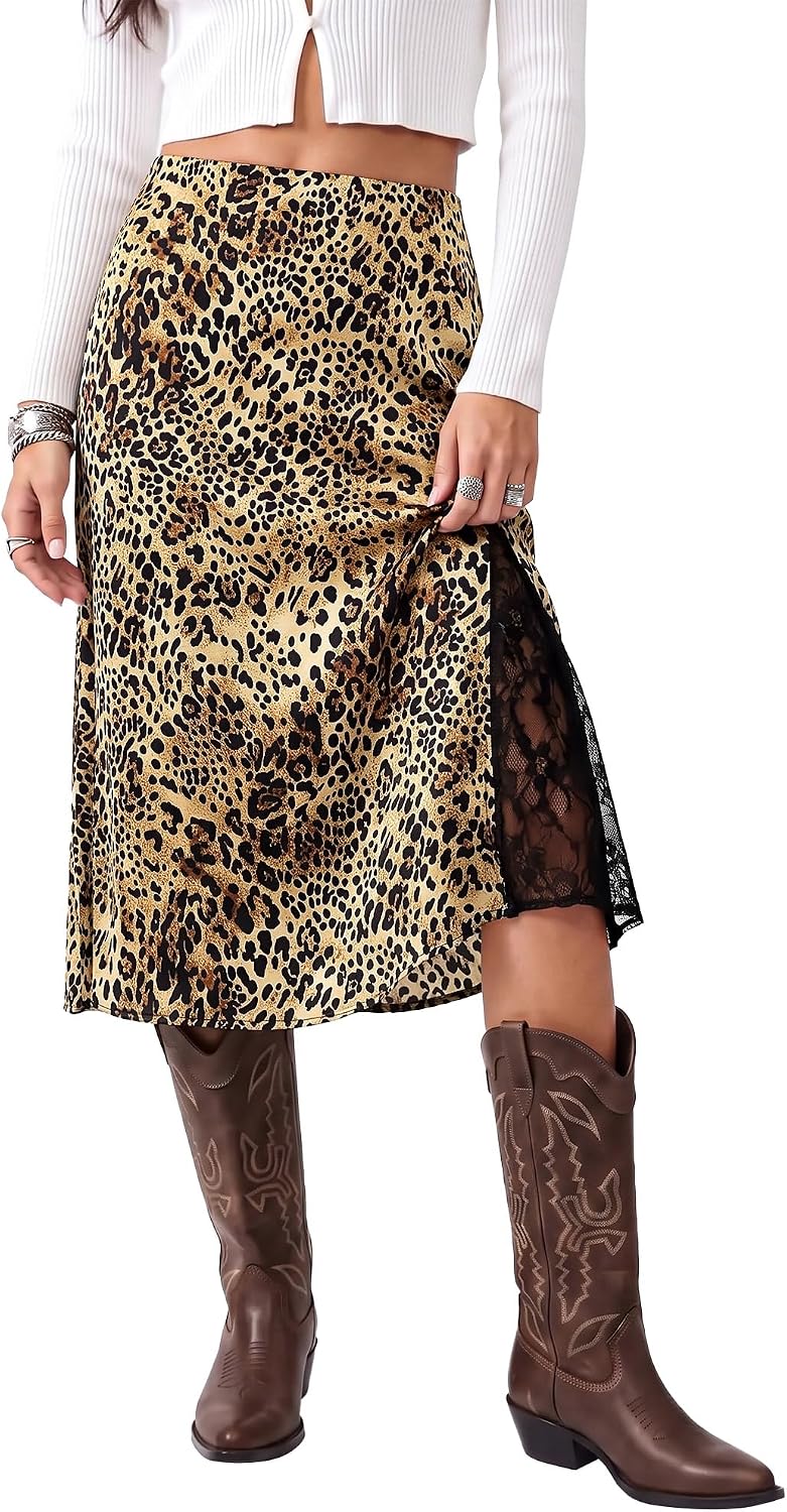 Leopard Satin Midi Skirt