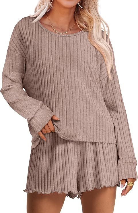 ANRABESS Ribbed Pajama Set