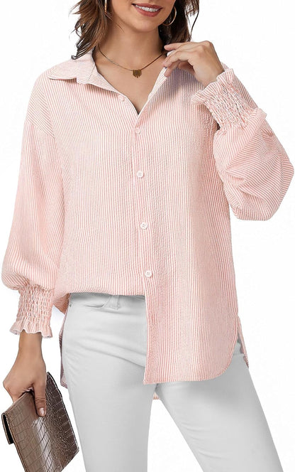 Button Down Smocked Blouse