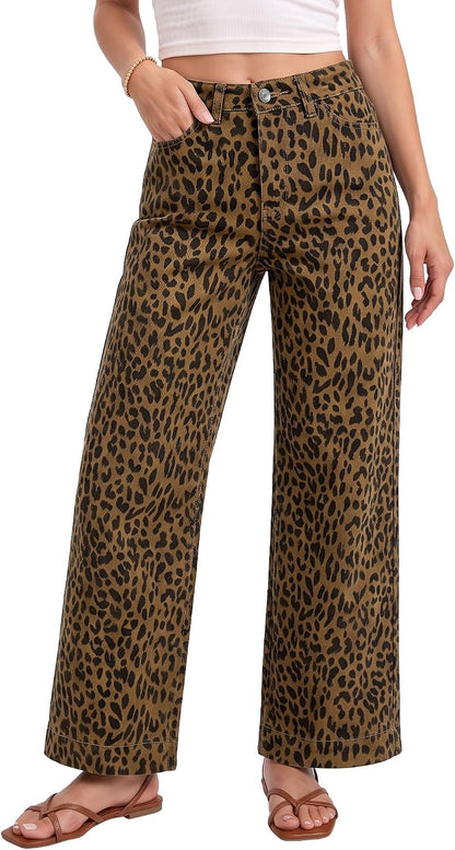 Leopard Wide Leg Jeans