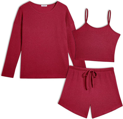 3pc Waffle Knit Lounge Set