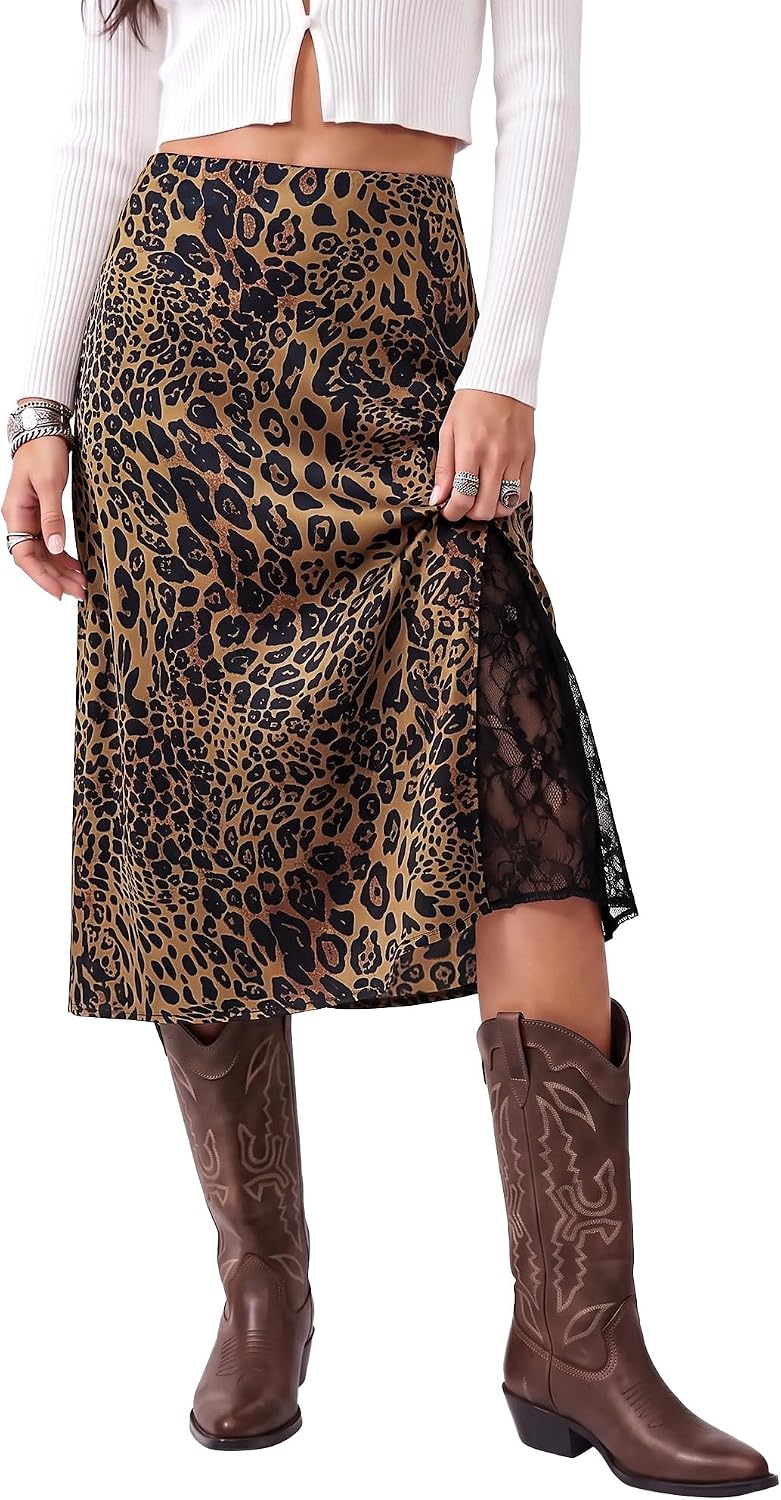 Leopard Satin Midi Skirt