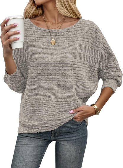 Wide Neckline Ribbed Sweater