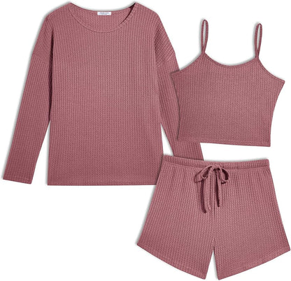 3pc Waffle Knit Lounge Set
