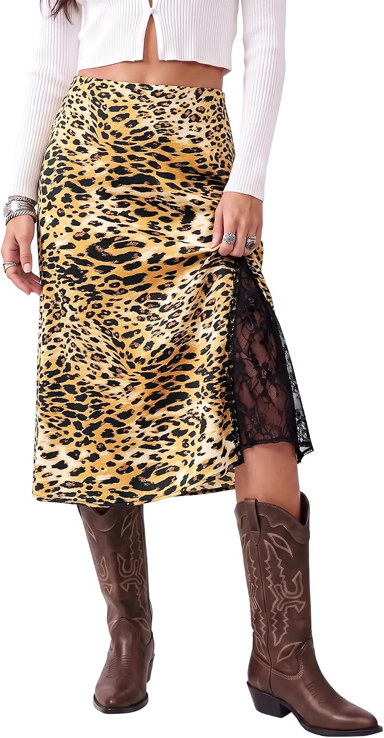 Leopard Satin Midi Skirt