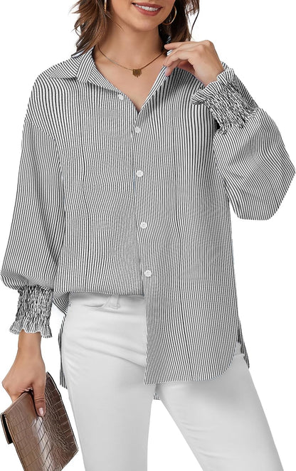 Button Down Smocked Blouse