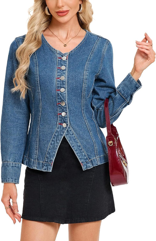 Collarless Denim Jacket