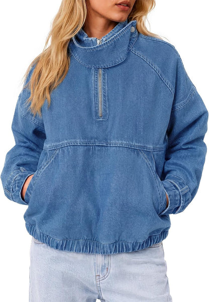 Denim Quarter Zip Jacket