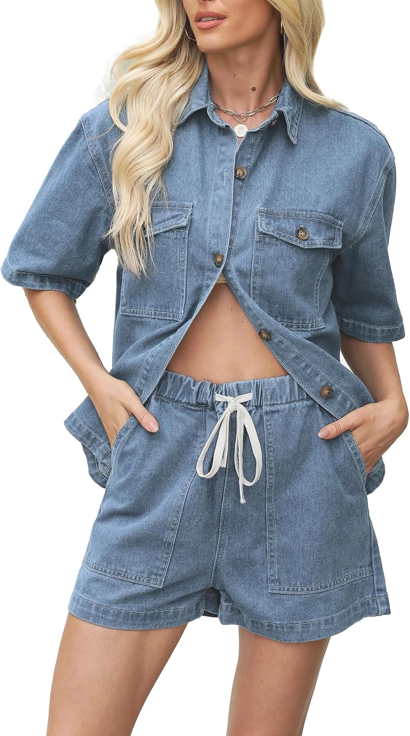 Denim Button Shirt Set