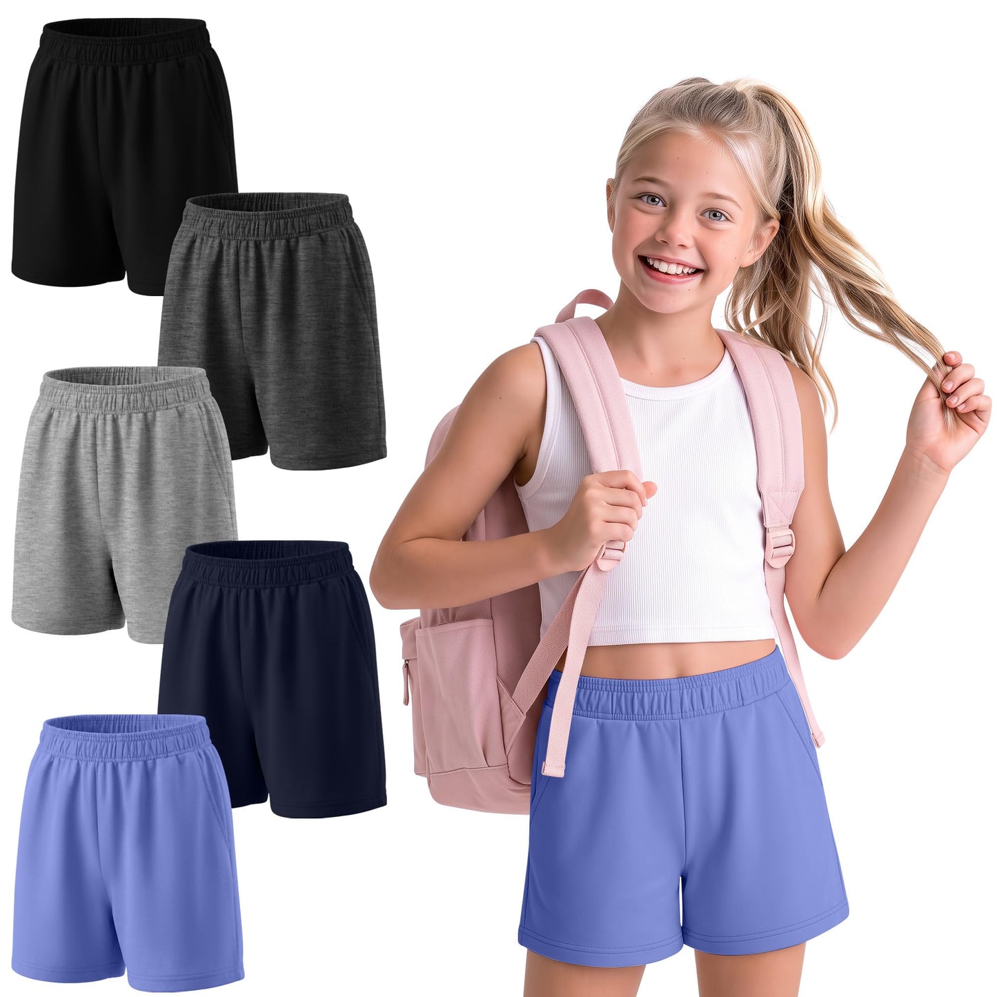 5PK Girls Athletic Shorts