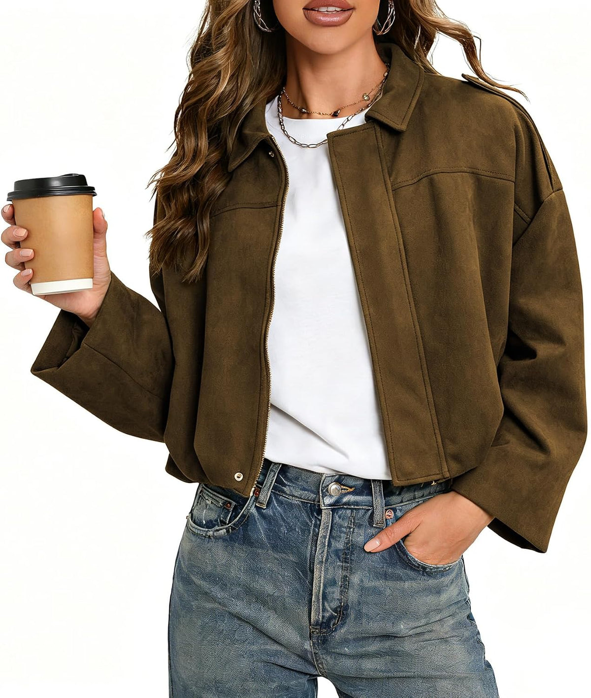 Faux Suede Bomber Jacket