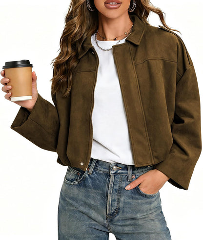 Faux Suede Bomber Jacket