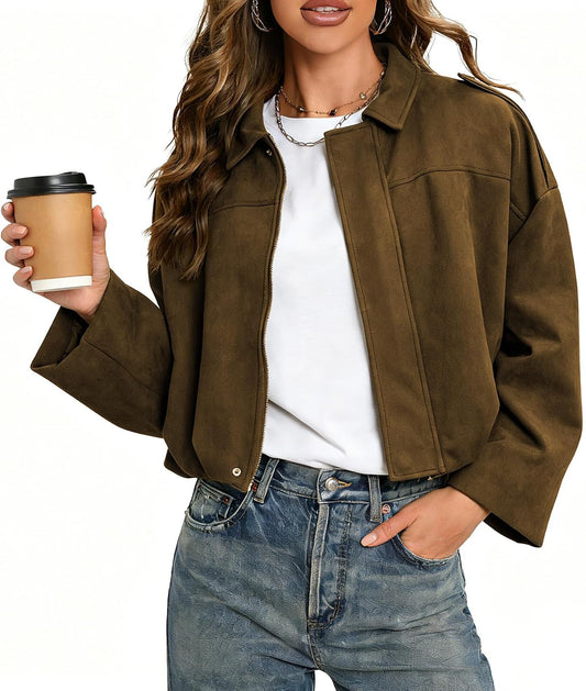 Faux Suede Bomber Jacket